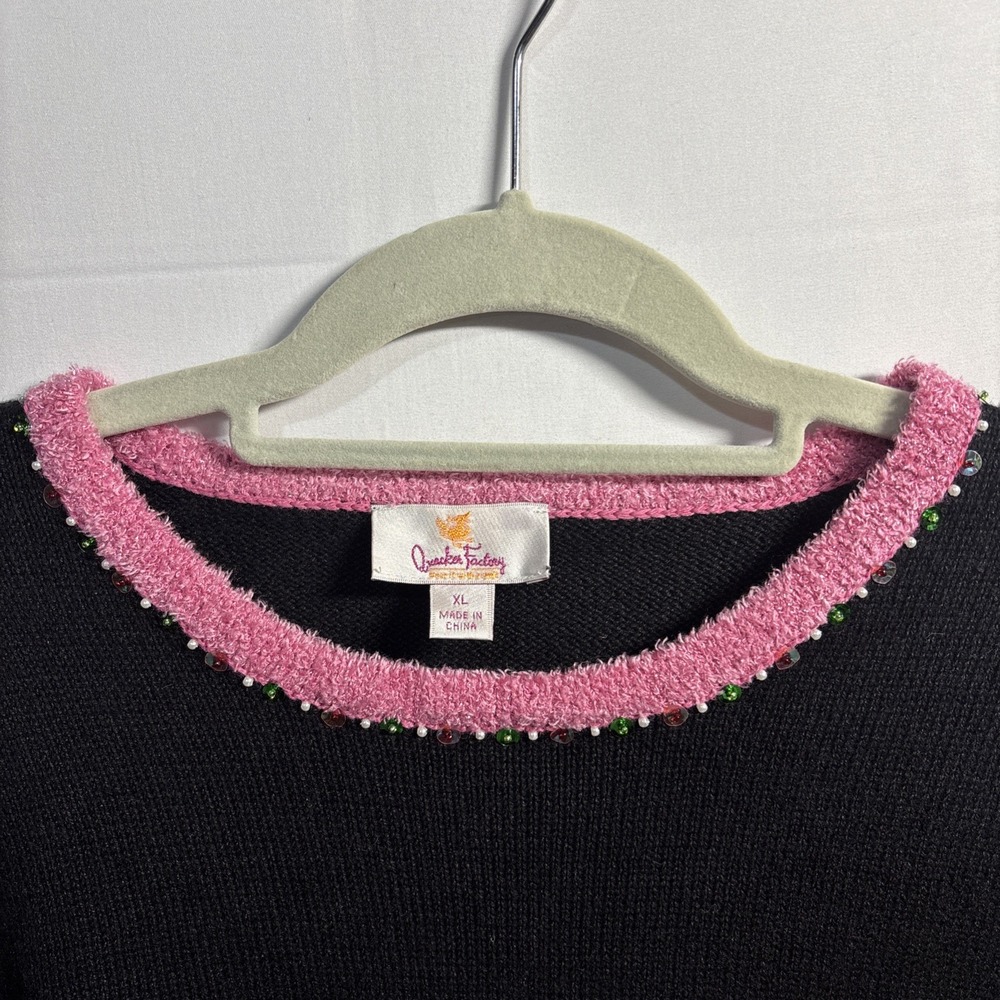 Quacker Factory Womens XL Black Pink Knit Ugly Christmas Sweater Tree Sweater - Picture 2 of 7